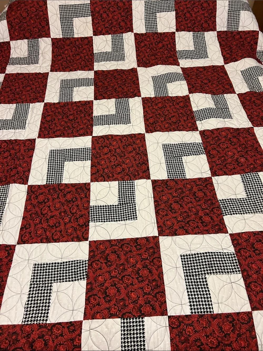 Classic Patchwork Quilt in Red, Black & White